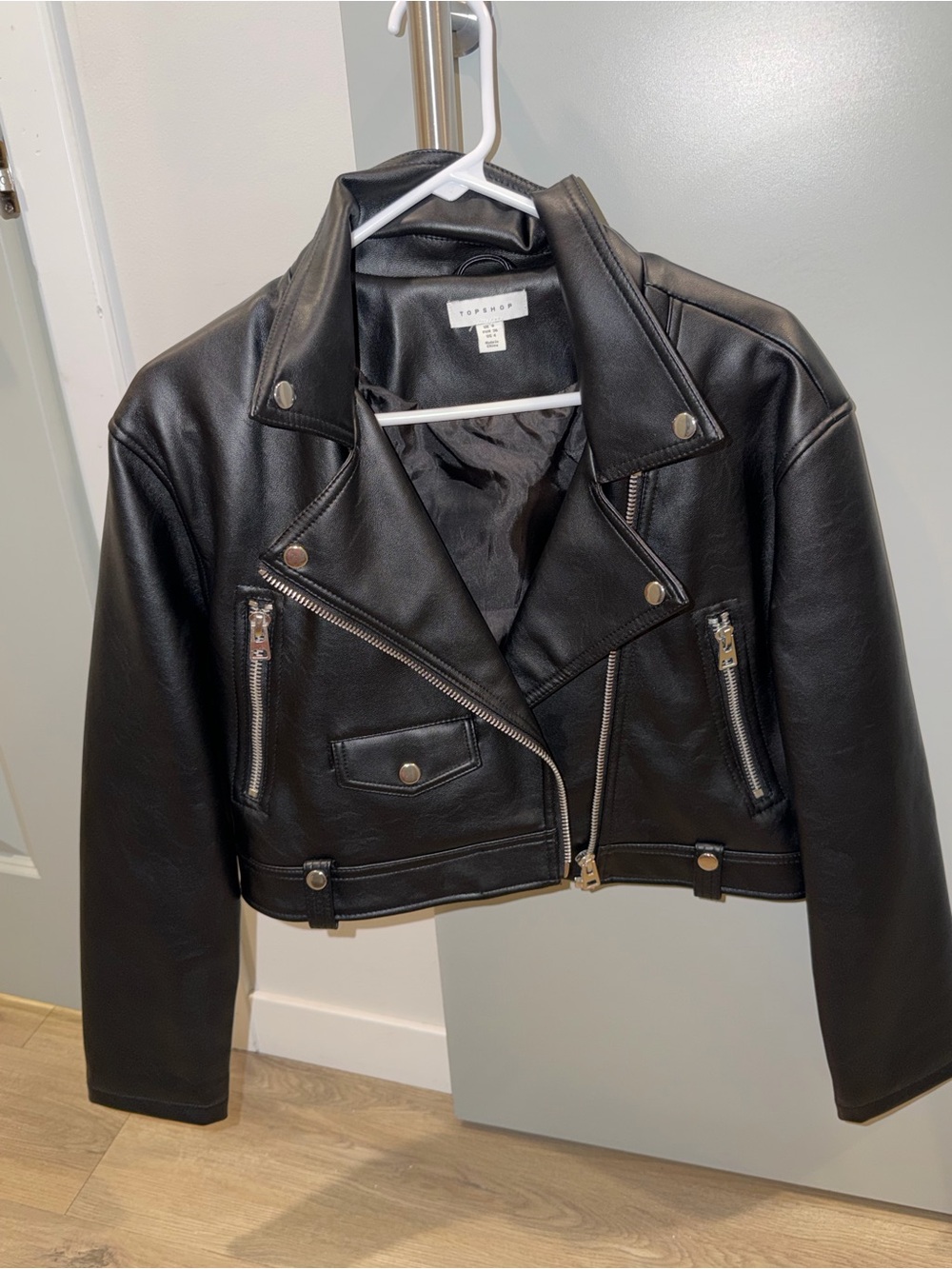 Topshop Black Faux Leather Biker Jacket with Zip Details - Picture 1 of 2